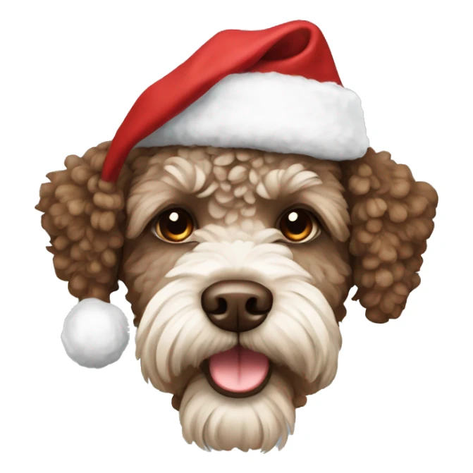 Brown Lagotto dog wearing christmas hat sticker