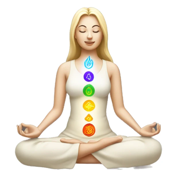 Light lady with 7 chakra symbols meditating mudra sticker