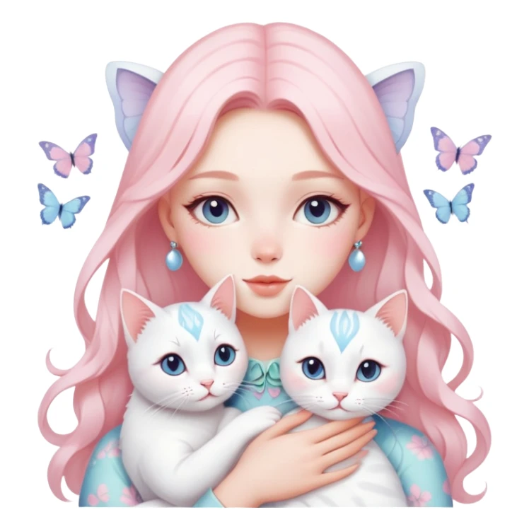 Gorgeous- pastel- lady -with -blushing -butterfly -pattern- hugging- a- white- cat-aesthetic- trendy -style sticker