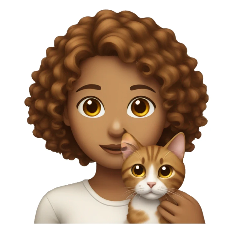 Brown curly hair girl with a tricolor cat  sticker