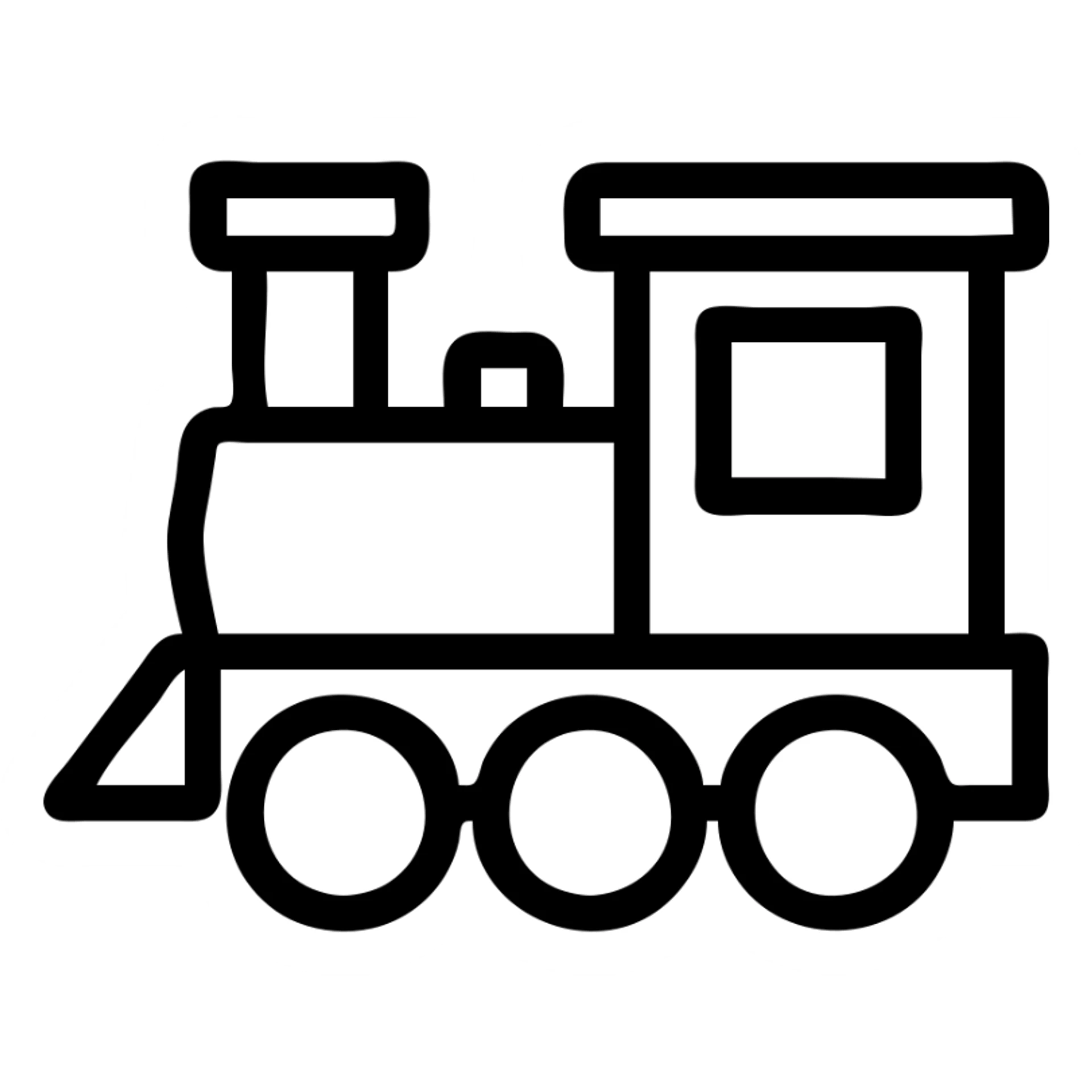 toy train, outlined icon style, black lines, no fill, minimalistic sticker