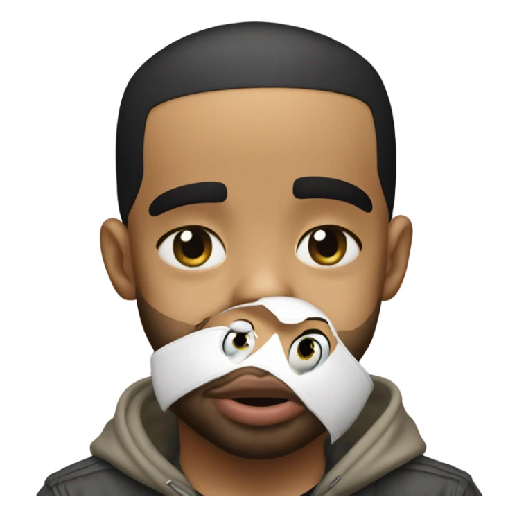 Generate the rapper Drake sticking his tongue out with an eye closed while holding a crying baby girl sticker