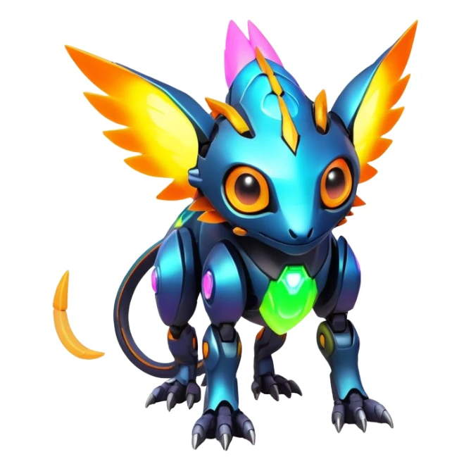  exotic futuristic warm-colored modern colorful neon-colored cyber-Fakémon-Digimon-Trico-creature sticker