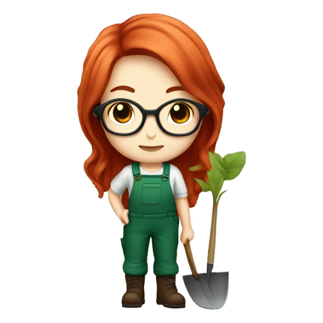 Chibi female gardener with long red hair and glasses sticker