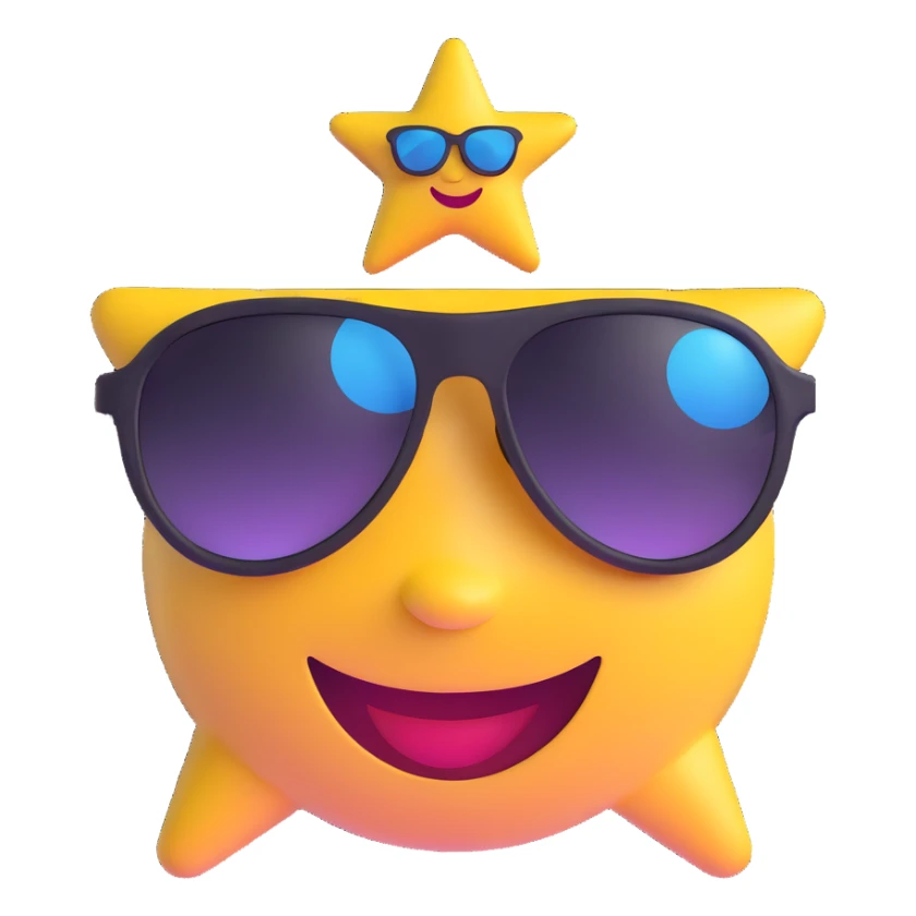 smiling face with star-shaped sunglasses, funky and bold like Bootsy Collins sticker