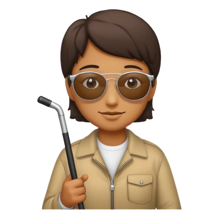 A blind person wearing sunglasses and holding a guide cane sticker