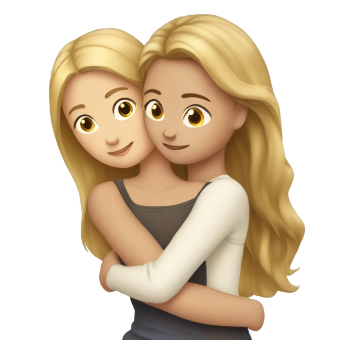two girls hugging blond and brown hair sticker