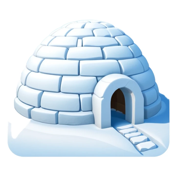 A traditional snow igloo on a vast snowy plain under a clear blue sky. Soft sunlight casts gentle shadows across the snow. The igloo has a small entrance tunnel and compacted snow blocks forming its dome. Realistic Arctic environment, crisp atmosphere, calm winter feeling. sticker