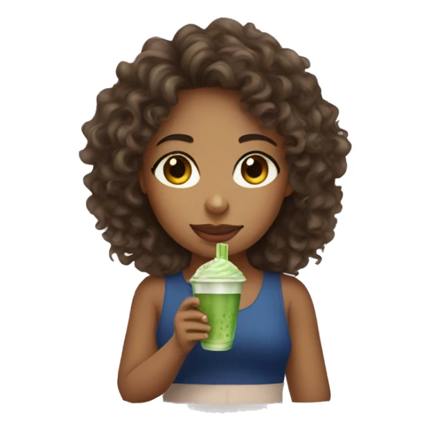 Curly hair girl drinking ice matcha sticker