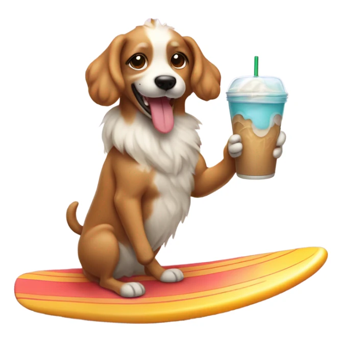 valentines dog on a surfboard holding iced latee sticker