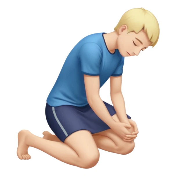 person kneeling and bowing with forehead and arms on the ground, simple and clear sticker