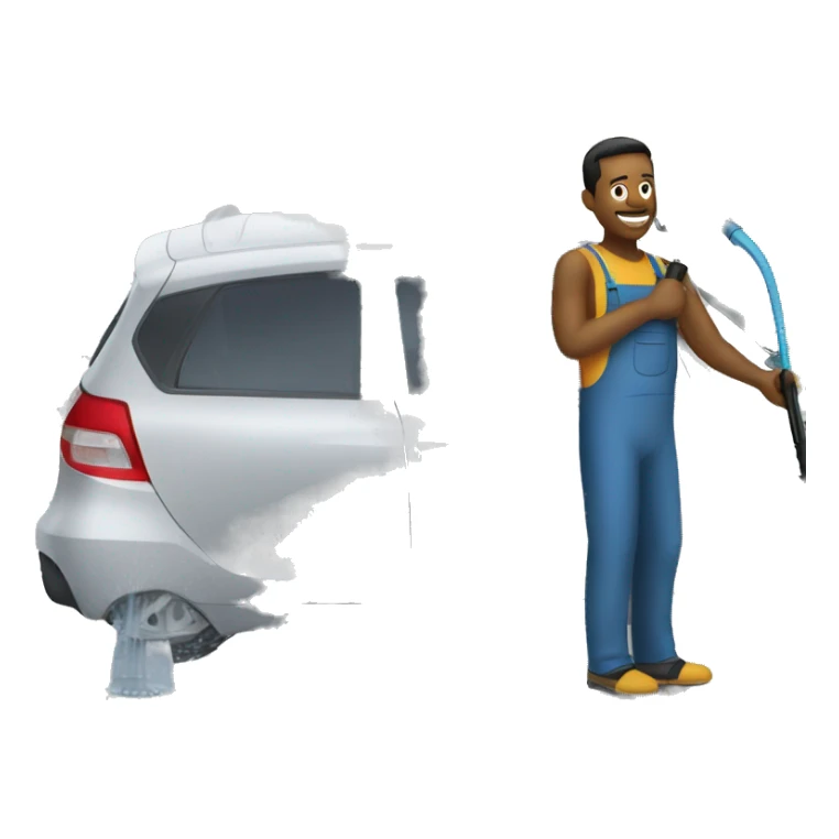 man washing a car with pressure washer sticker