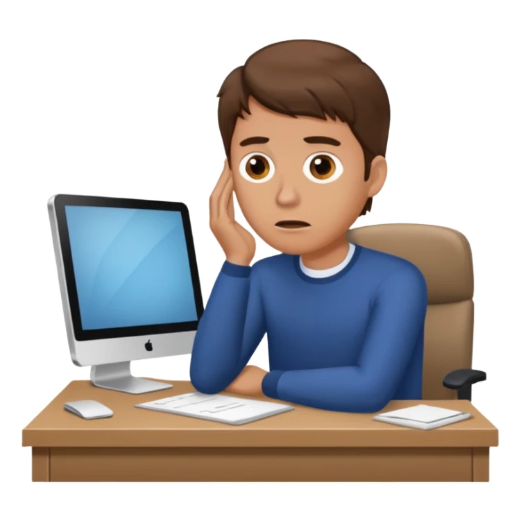 A white man with brown hairs  sits at his desk in shock sticker