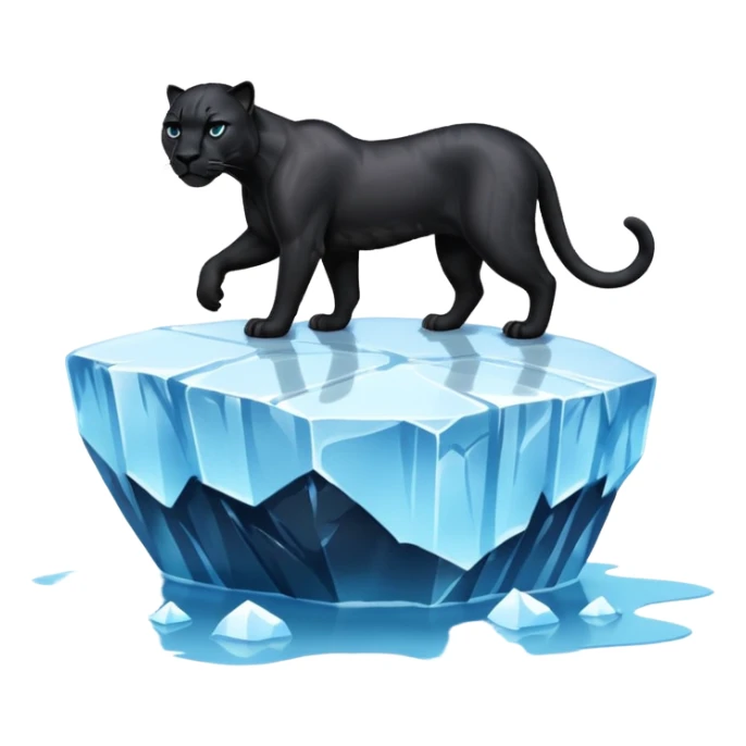 black panther standing on an iceberg, emoji style sticker
