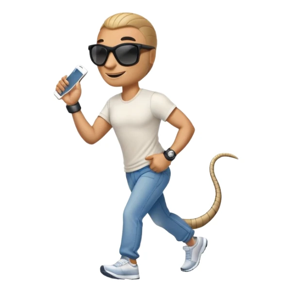 friendly anthropomorphised cobra in jeans and a t-shirt, wearing dark sunglasses, jogging upright in standard pose sticker