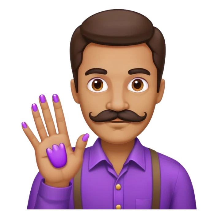 Mustachioed man with purple fingers sticker