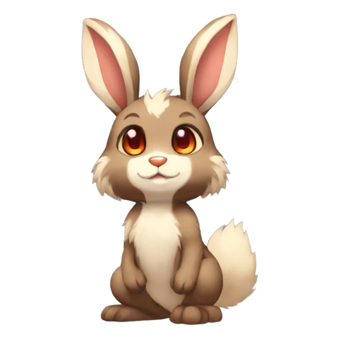 Cute, Chibi, Kemono-style, Anthro, Fur-Sona, Dark-Brown, Normal-type-Ground-type Tan-Rabbit-Fakémon with Dark-Red eyes, beige belly, beige paws, beige feet, beige freckles, full body sticker