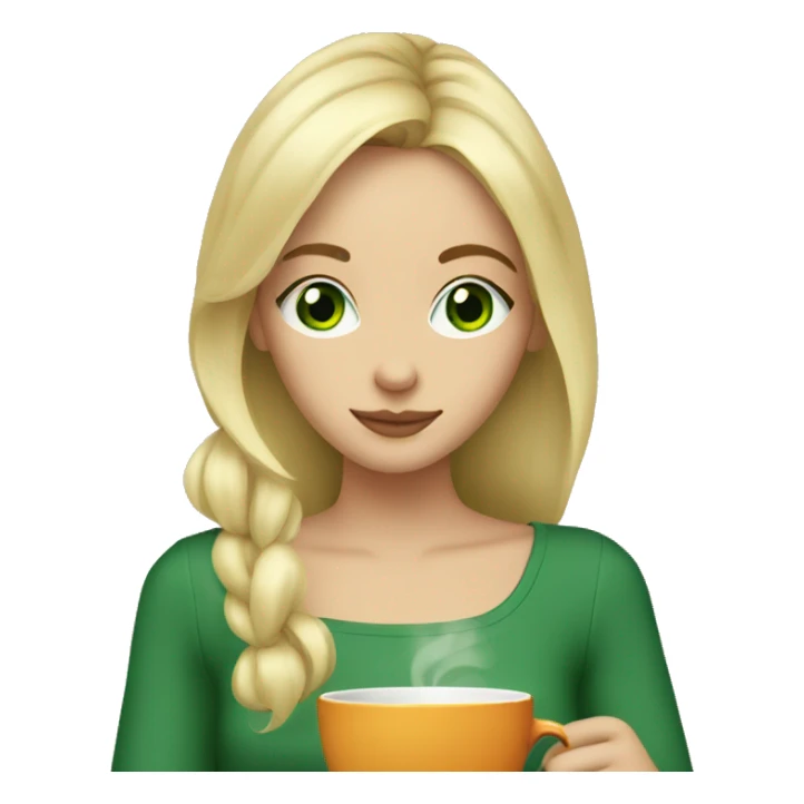 Fair blonde girl with green eyes sipping tea  sticker
