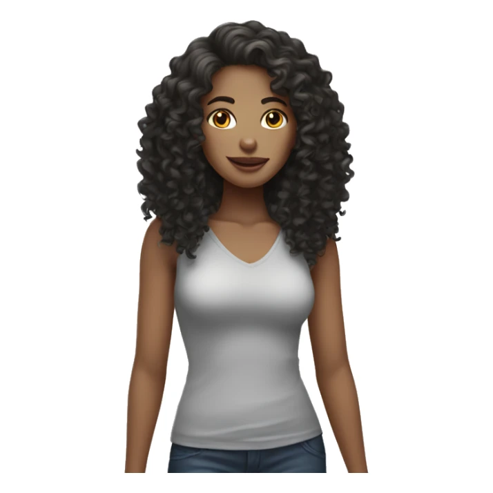 Woman with curly blach hair,white skin sticker