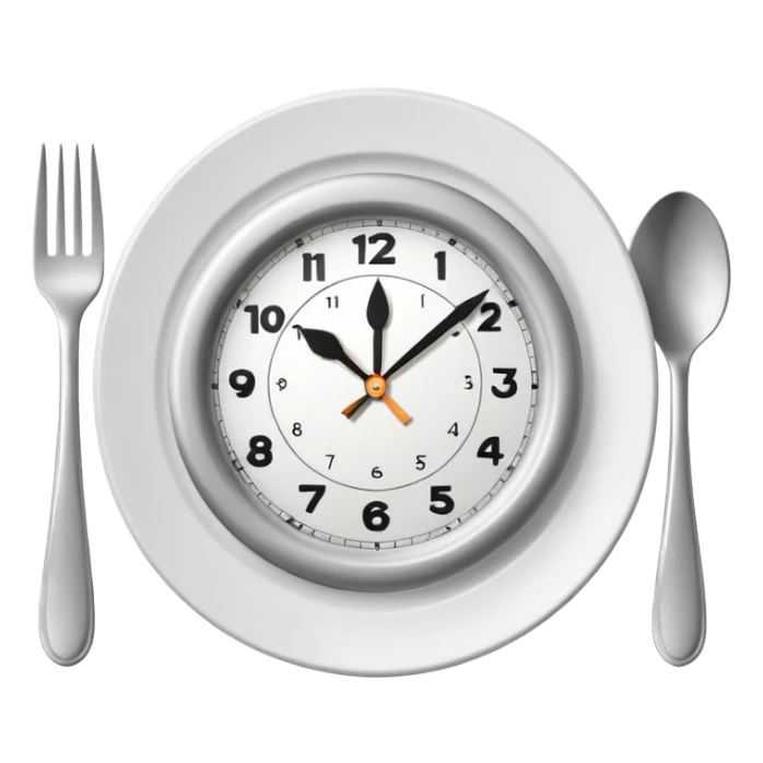symbol for lunch break, stylized plate with cutlery and a clock at 12:00 sticker