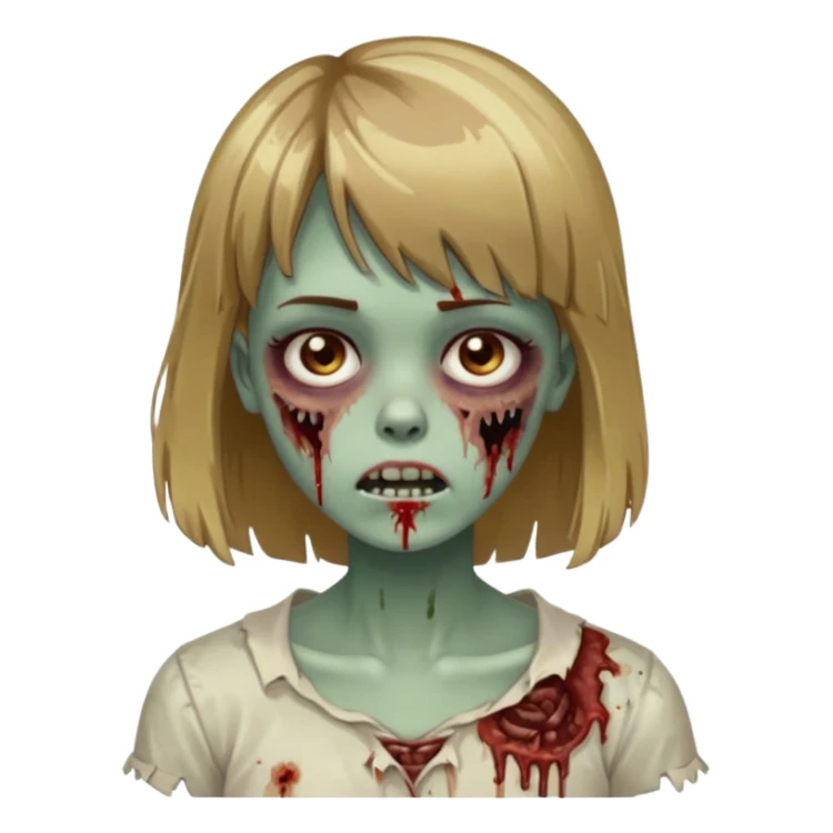 faça uma garota zumbi de cabelo castanho com mechas loiras e com franja sticker