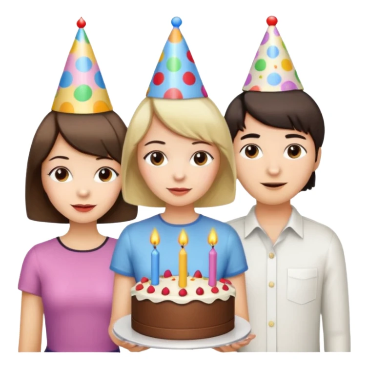 una festa di compleanno con una camicia bianca una ragazza con il caschetto e una torta e un cappellino  sticker