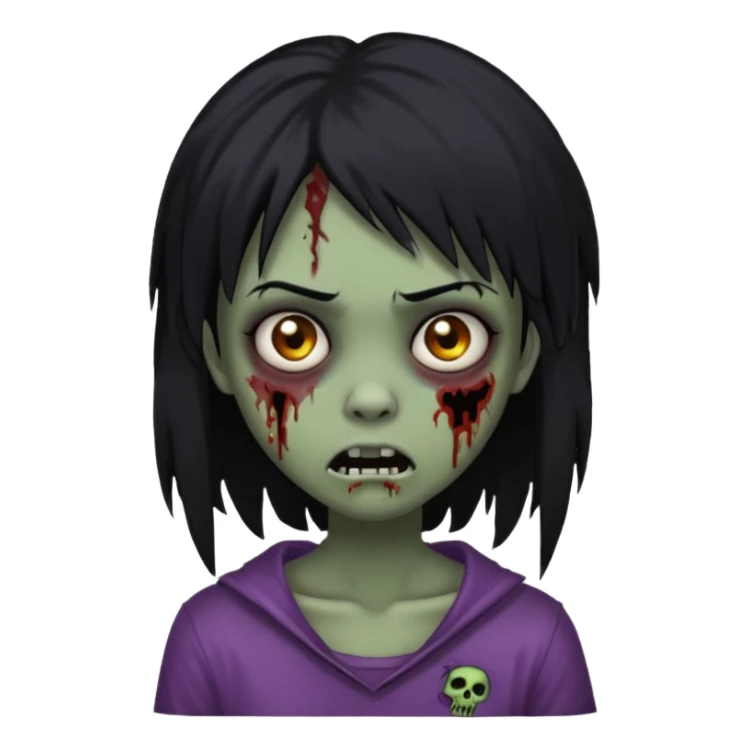 girl, zombie, black hair, long, emo, shaggy, dark, spooky, creepy expression emoji  sticker