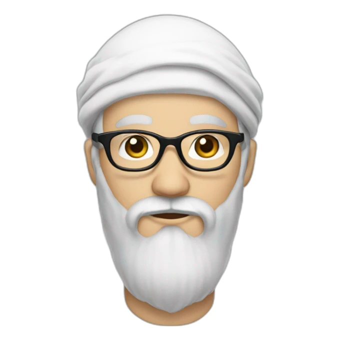 white man with long black beard no moustache and white turban and small frame glasses sticker