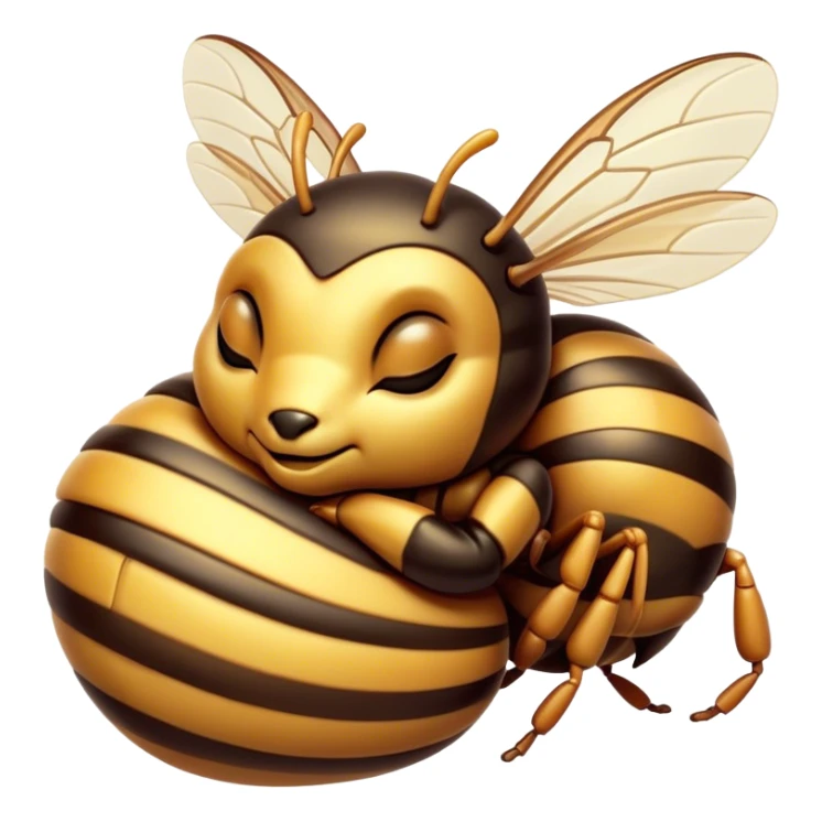 Meme-Worthy Cute Sleeping Hornet Portrait Emoji, Head resting peacefully with a contented smile, showcasing a compact, striped body with softly closed wings and eyes gently closed in serene slumber, Simplified yet adorably endearing features, highly detailed, glowing with a soft, drowsy glow, high shine, relaxed and utterly lovable, stylized with an air of playful laziness, soft glowing outline, capturing the essence of a sleeping hornet that feels destined to become the next viral icon of adorable rest! sticker