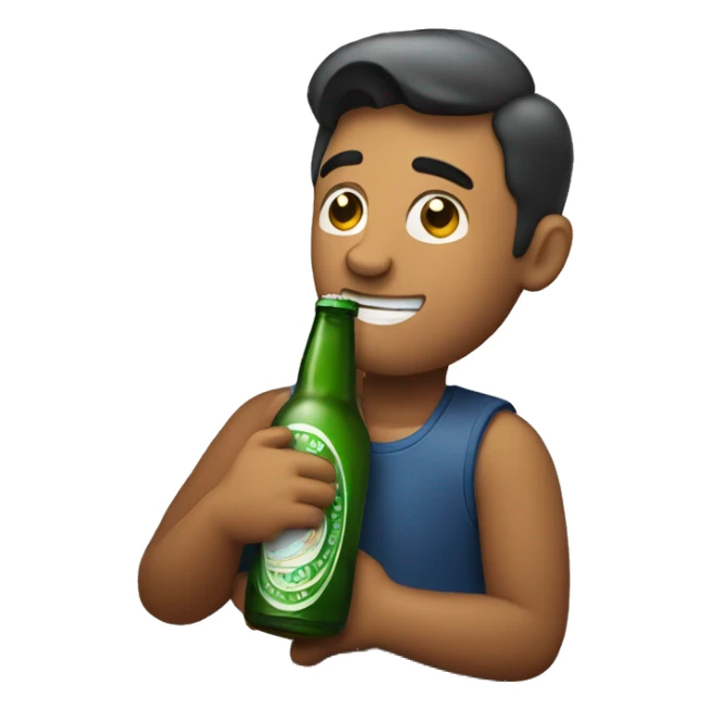 A man hugs a bottle of beer sticker