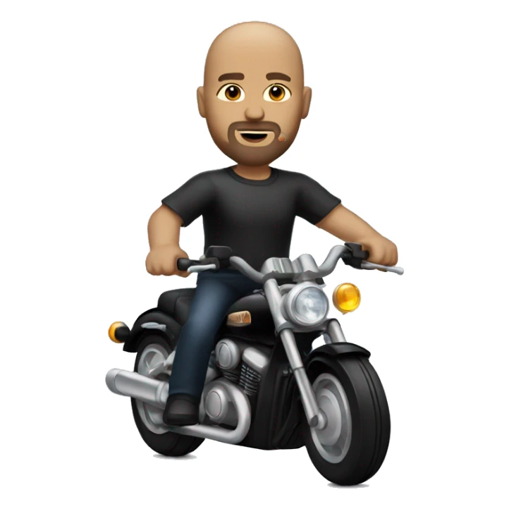 Bald headed white man with goatee riding on a black motorcycle  sticker