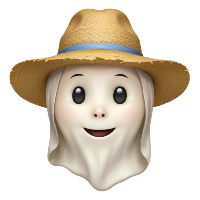 friendly ghost farmer portrait, head and shoulders only, straw hat, soft pale glow, gentle smile, cute cracked texture (not scary), cozy village vibe, warm lighting, 3D cartoon, mobile game icon style, clean background, no text, no watermark
 
 sticker