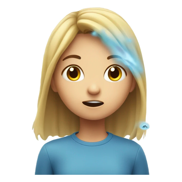 Girl visibly scared and worried, hiding from germ particles in the air sticker