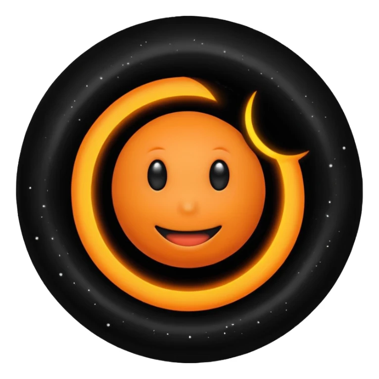 make a blackhole, accretion disk and all, with an orange smiley face, black head, orange ring, orange eyes, orange mouth, no other details sticker