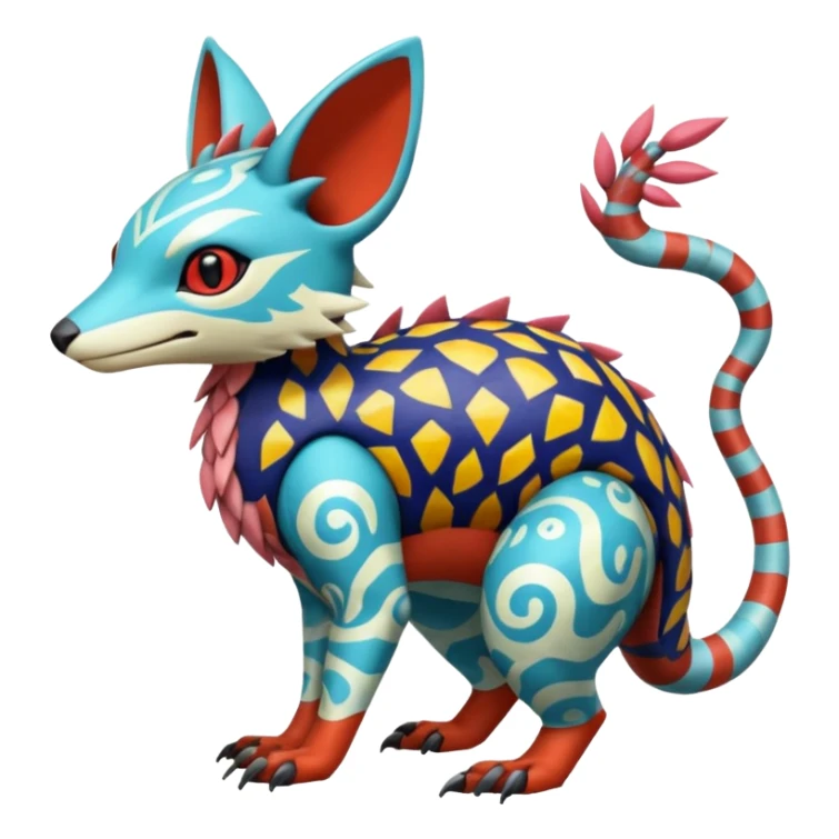  African Patterned stitched exotic tropical cyber-Sleuth-Loyd-Garmaddon-Litten-Linoone-Noibat-Fakémon-Pokémon-Vernid-creature sticker
