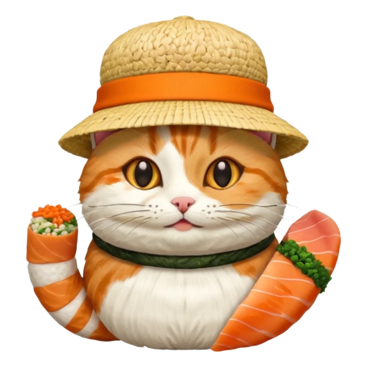 happy cat wearing a hat made out of sushi sticker