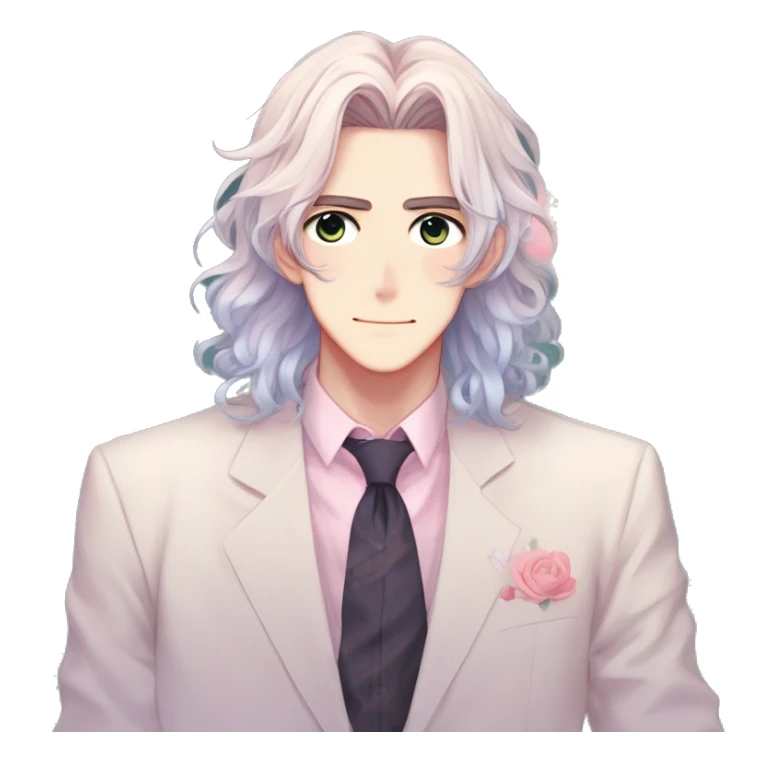 Gorgeous romantic hot attractive anime style modern gentlemanly anime shojo guy with long pretty lustruous hair and colorful eyes and blushing face aesthetic trending style  pastelcore cottagecore kawaiicore sticker