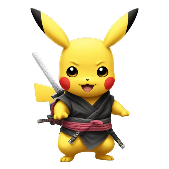 japenese pikachu with bandana and ninja swords on the back sticker