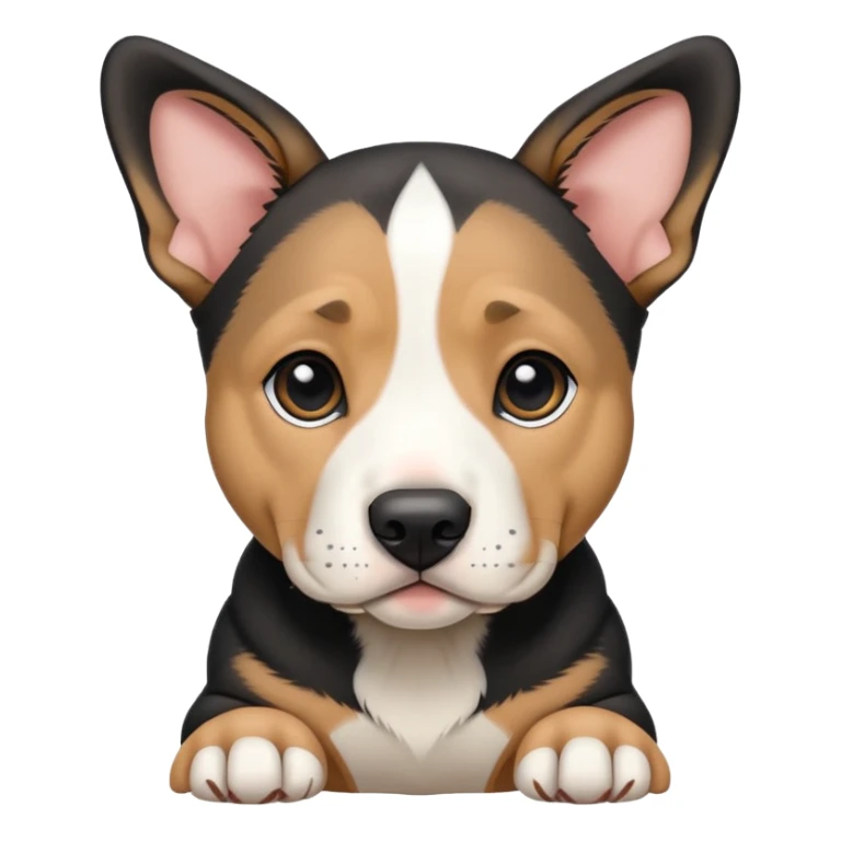 Pit bull/german shepherd mixed puppy colored black, tan and white withs ears folded over sticker
