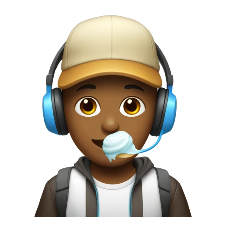 A boy wearing cap and headphones and eating ice cream  sticker