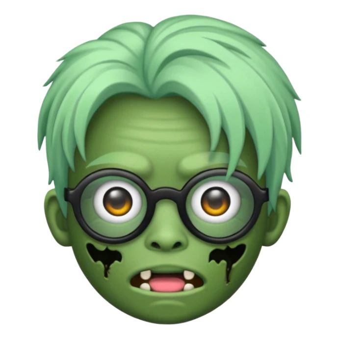 Emoji de zombi com óculos e cabelo preto emo sem pontas e óculos transparentes e a pele  de cor verde pastel  sticker