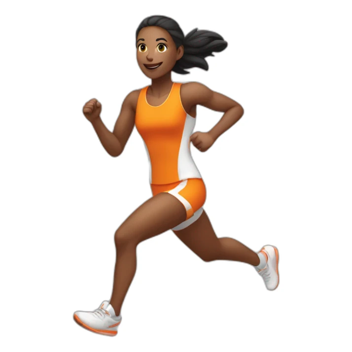 female athletic parcour athlete in orange white cloths, running sticker