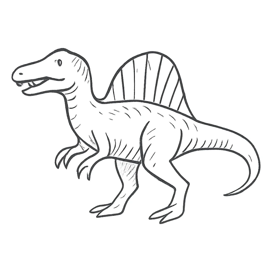 hand-drawn sketch style spinosaurus dinosaur, detailed line art sticker