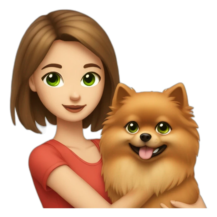 light-skinned-girl-with-green-eyes-petting-red-pomeranian sticker