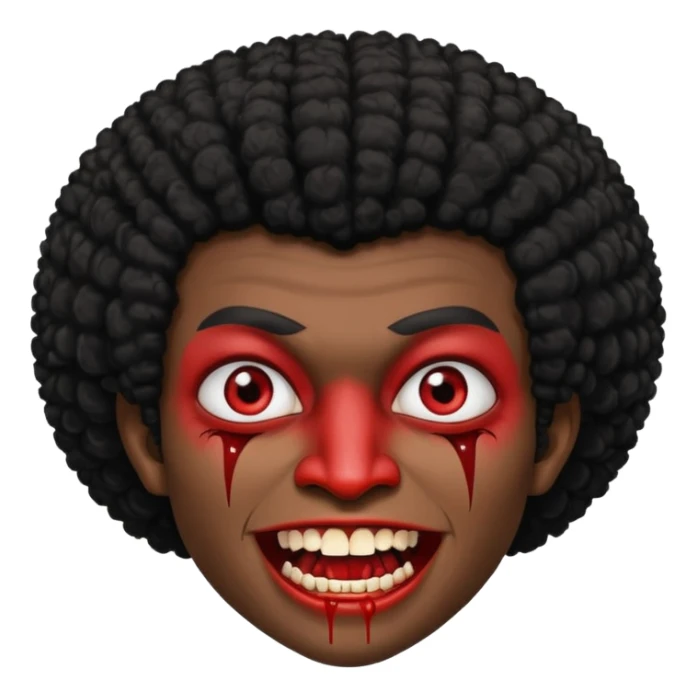 black skinned person with black hair afro with vampire teeth with cuts on their face sticker