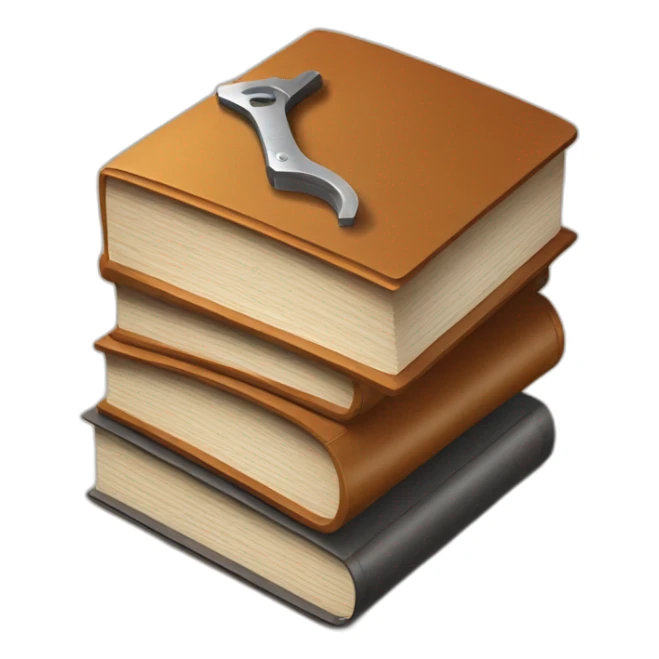 isometric thick BOOK with picture of wood, welder, leather, tools sticker
