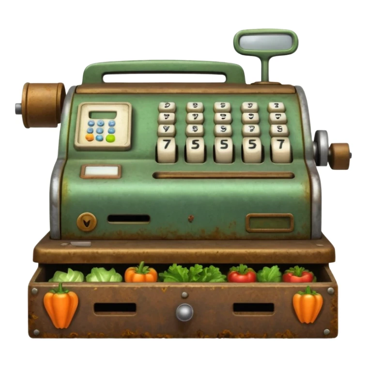 Cash register with symbol keys for vegetables from the front sticker
