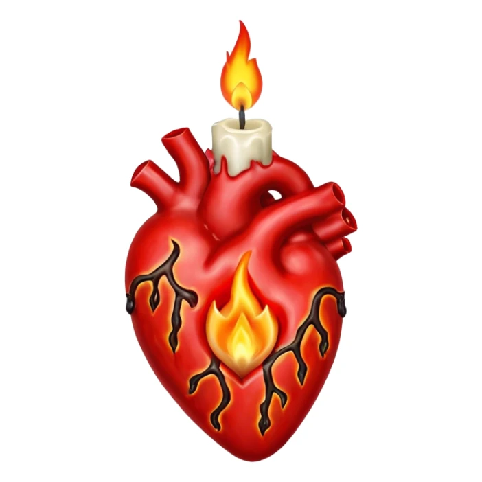 Anatomical heart in the form of a burning candle sticker