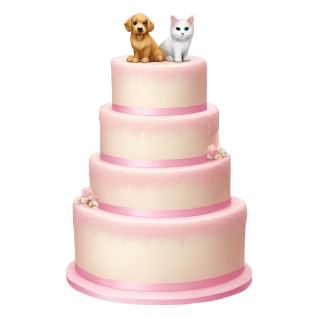 pink wedding cake with a golden retriever and fluffy white cat figures on top  sticker