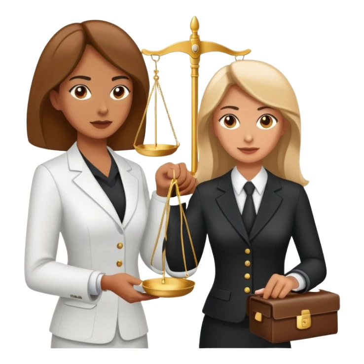 female notary with justice scale helping another woman sticker